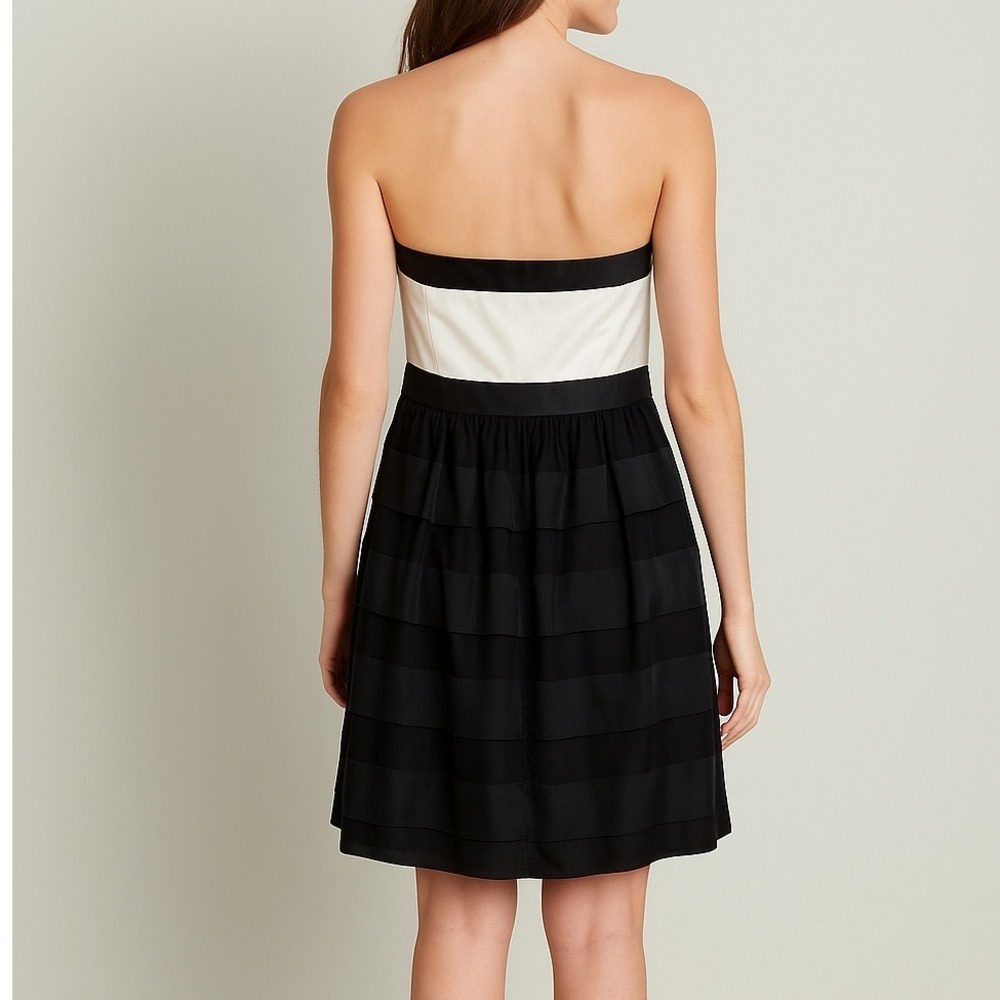 White House Black Market Strapless Silk Cocktail Dress Black Ivory Size 0‎ - Picture 2 of 8